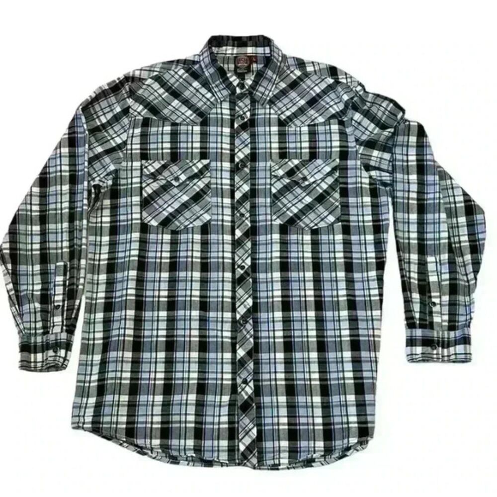 Sportier Blue & Black Plaid Long Sleeve Button Down Shirt Size Large